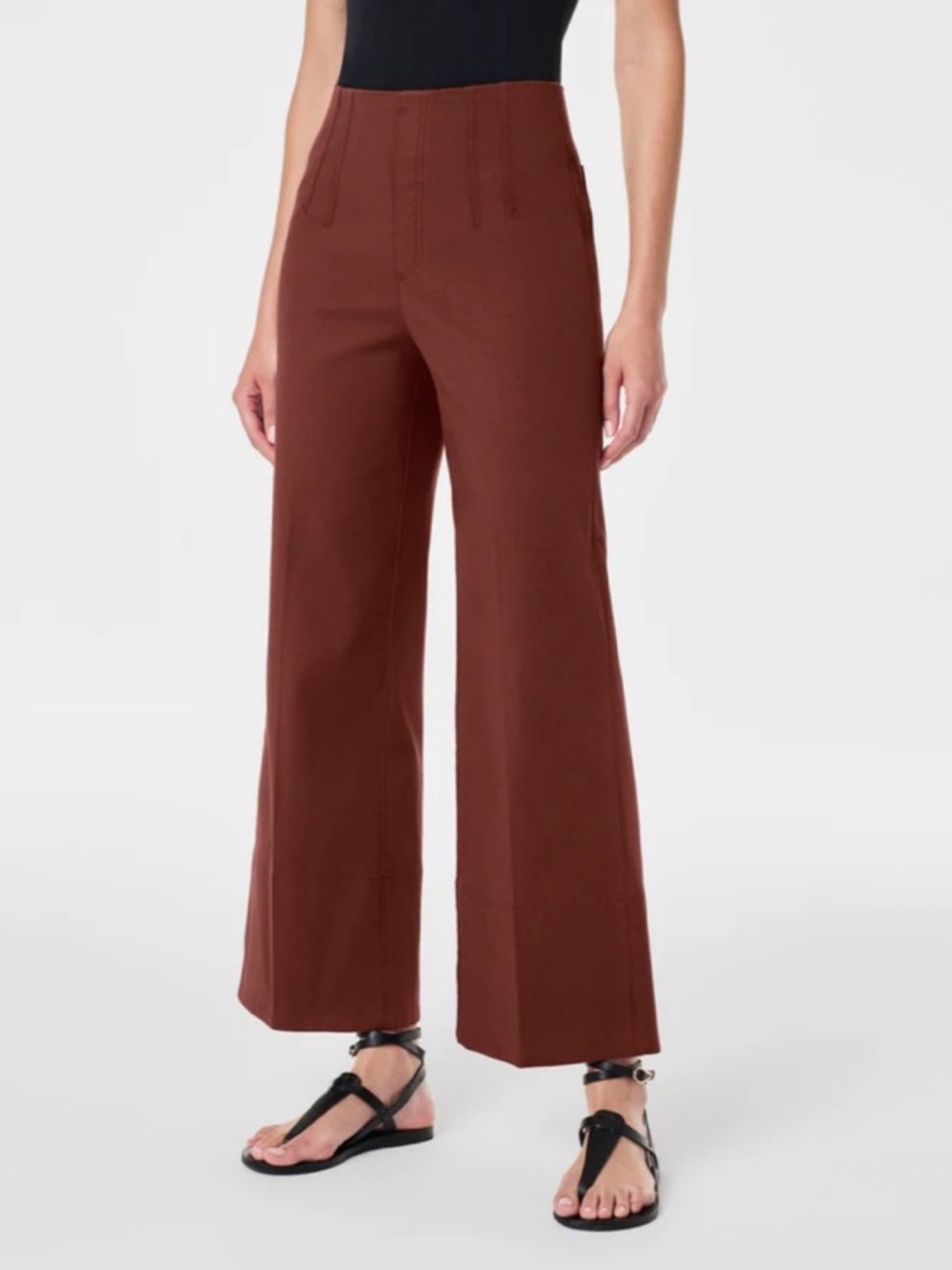Spanx Stretch Twill Wide Leg Cropped Wide Leg Pant Brown Rust Size Small